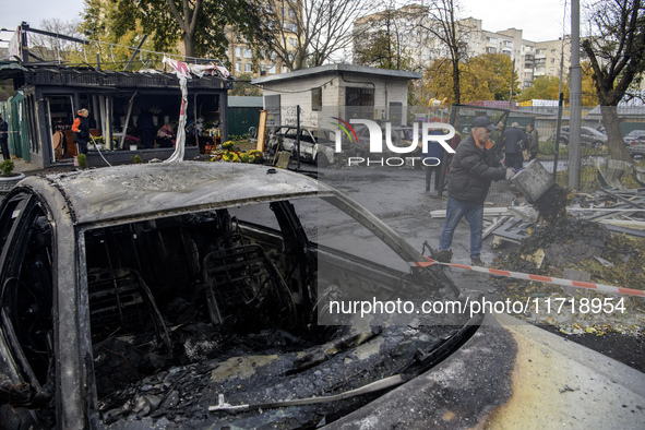 A Russian drone strike occurs near a residential building in Kyiv, Ukraine, on October 29, 2024 