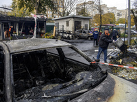 A Russian drone strike occurs near a residential building in Kyiv, Ukraine, on October 29, 2024 (