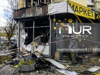 A Russian drone strike occurs near a residential building in Kyiv, Ukraine, on October 29, 2024 (