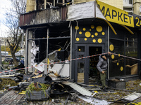 A Russian drone strike occurs near a residential building in Kyiv, Ukraine, on October 29, 2024 (