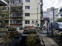 A Russian drone strike occurs near a residential building in Kyiv, Ukraine, on October 29, 2024 (