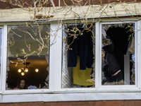 The apartment is damaged as a result of a Russian drone strike in Kyiv, Ukraine, on October 29, 2024 (