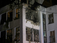 A Russian guided bomb damages the 1930s Derzhprom building in central Kharkiv, northeastern Ukraine, on October 28, 2024. (