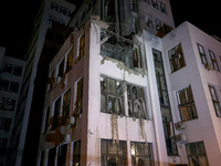 A Russian guided bomb damages the 1930s Derzhprom building in central Kharkiv, northeastern Ukraine, on October 28, 2024. (