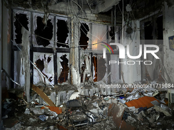 A room is in the 1930s Derzhprom building damaged by a Russian guided bomb in central Kharkiv, Ukraine, on October 28, 2024. NO USE RUSSIA....