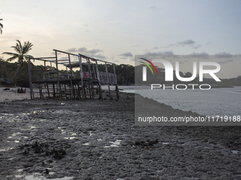 Houses are condemned due to rising sea levels caused by climate change on Marajo Island, located at the mouth of the Amazon River, in Soure,...