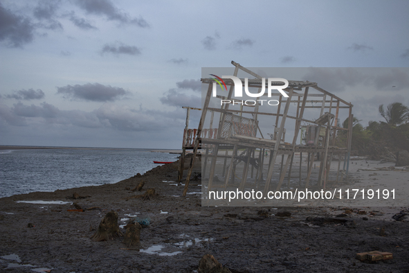 Houses are condemned due to rising sea levels caused by climate change on Marajo Island, located at the mouth of the Amazon River, in Soure,...