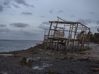 Houses are condemned due to rising sea levels caused by climate change on Marajo Island, located at the mouth of the Amazon River, in Soure,...