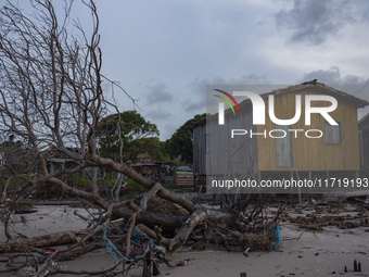 Houses are condemned due to rising sea levels caused by climate change on Marajo Island, located at the mouth of the Amazon River, in Soure,...