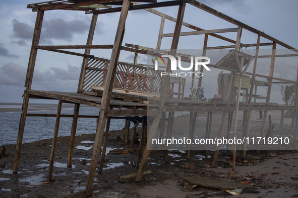 Houses are condemned due to rising sea levels caused by climate change on Marajo Island, located at the mouth of the Amazon River, in Soure,...