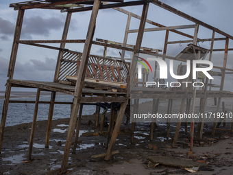 Houses are condemned due to rising sea levels caused by climate change on Marajo Island, located at the mouth of the Amazon River, in Soure,...