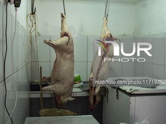 A municipal market displays meat on Marajo Island, located at the mouth of the Amazon River, in Soure, Para, Brazil, on October 8, 2024. (