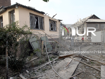 Residential buildings in the Novokodatskyi district in Dnipro, Ukraine, are in ruins after the Russian missile attack that takes place in th...