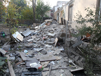 A residential building in the Novokodatskyi district in Dnipro, Ukraine, lies in ruins after the Russian missile attack on October 25, 2024....