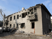 A residential building in the Novokodatskyi district in Dnipro, Ukraine, lies in ruins after the Russian missile attack on October 25, 2024....