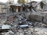 A residential building in the Novokodatskyi district in Dnipro, Ukraine, lies in ruins after the Russian missile attack on October 25, 2024....