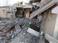 A residential building in the Novokodatskyi district in Dnipro, Ukraine, lies in ruins after the Russian missile attack on October 25, 2024....