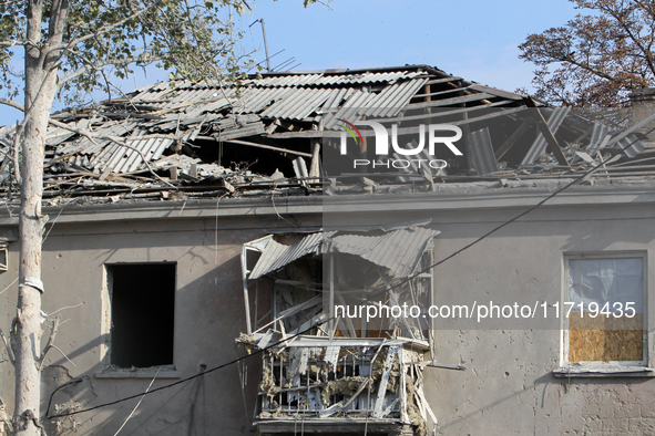 A residential building in the Novokodatskyi district in Dnipro, Ukraine, lies in ruins after the Russian missile attack on October 25, 2024....