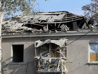 A residential building in the Novokodatskyi district in Dnipro, Ukraine, lies in ruins after the Russian missile attack on October 25, 2024....