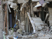 A room is inside a residential building in the Novokodatskyi district in Dnipro, Ukraine, on October 29, 2024, damaged by the Russian missil...