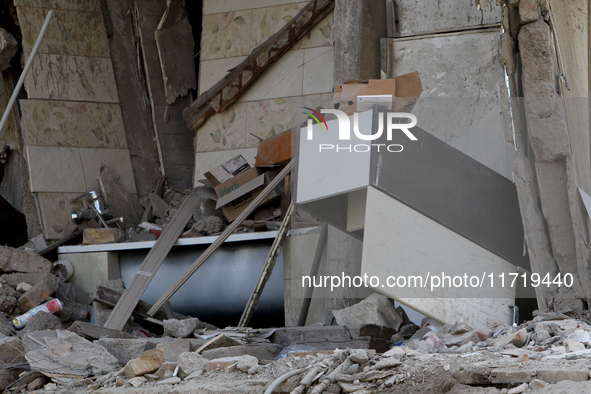 A room is inside a residential building in the Novokodatskyi district in Dnipro, Ukraine, on October 29, 2024, damaged by the Russian missil...