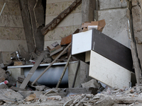 A room is inside a residential building in the Novokodatskyi district in Dnipro, Ukraine, on October 29, 2024, damaged by the Russian missil...