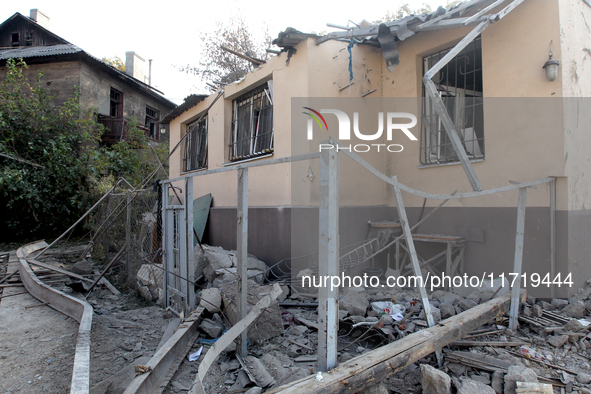 A residential building in the Novokodatskyi district in Dnipro, Ukraine, lies in ruins after the Russian missile attack on October 25, 2024....