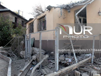 A residential building in the Novokodatskyi district in Dnipro, Ukraine, lies in ruins after the Russian missile attack on October 25, 2024....