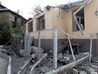 A residential building in the Novokodatskyi district in Dnipro, Ukraine, lies in ruins after the Russian missile attack on October 25, 2024....