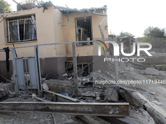 A residential building in the Novokodatskyi district in Dnipro, Ukraine, lies in ruins after the Russian missile attack on October 25, 2024....