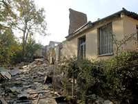 A residential building in the Novokodatskyi district in Dnipro, Ukraine, lies in ruins after the Russian missile attack on October 25, 2024....