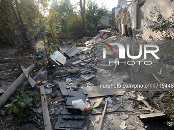 A residential building in the Novokodatskyi district in Dnipro, Ukraine, lies in ruins after the Russian missile attack on October 25, 2024....