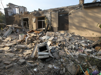 A residential building in the Novokodatskyi district in Dnipro, Ukraine, lies in ruins after the Russian missile attack on October 25, 2024....