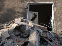 A residential building in the Novokodatskyi district in Dnipro, Ukraine, lies in ruins after the Russian missile attack on October 25, 2024....