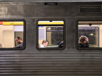 Several passengers are seen inside a train carriage at Oriente railway station in Lisbon, Portugal, on October 28, 2024. Due to a growing sh...