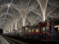 A train is parked on one of the transit lines at Oriente railway station in Lisbon, Portugal, on October 28, 2024. Due to a growing shortfal...