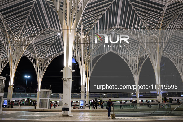 People gather on one of the platforms at Oriente train station in Lisbon, Portugal, on October 28, 2024. Due to a growing shortfall in benef...