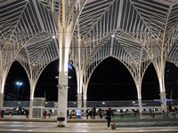 People gather on one of the platforms at Oriente train station in Lisbon, Portugal, on October 28, 2024. Due to a growing shortfall in benef...