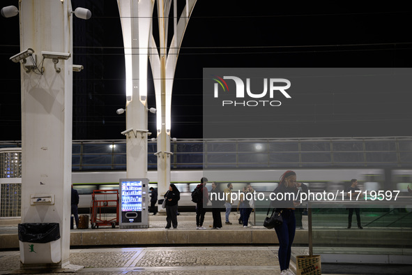 People gather on one of the platforms at Oriente train station in Lisbon, Portugal, on October 28, 2024. Due to a growing shortfall in benef...