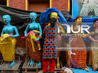 An artist makes figurines of demons ahead of Bhoot Chaturdashi, or Indian Halloween, in Kolkata, India, on October 29, 2024. (