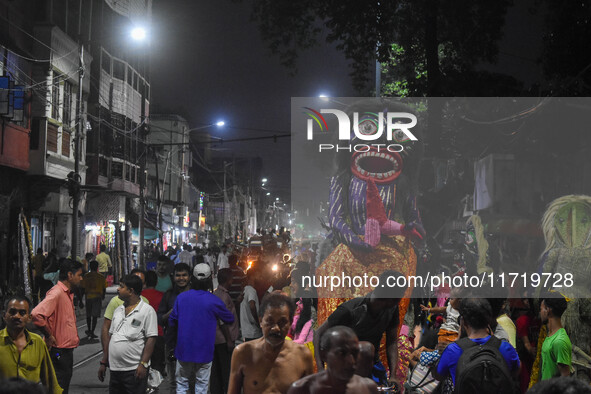 A figurine of a demon is seen in Kolkata, India, on October 29, 2024, ahead of Bhoot Chaturdashi, or the Indian Halloween festival, in the c...