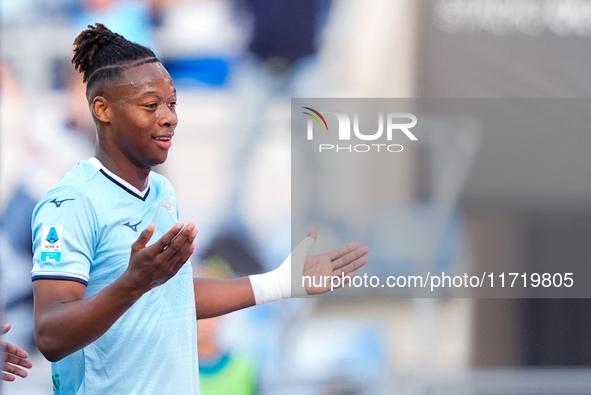 Tijjani Noslin of SS Lazio celebrates after scoring first goal during the Serie A Enilive match between SS Lazio and Genoa CF at Stadio Olim...