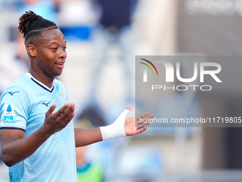 Tijjani Noslin of SS Lazio celebrates after scoring first goal during the Serie A Enilive match between SS Lazio and Genoa CF at Stadio Olim...