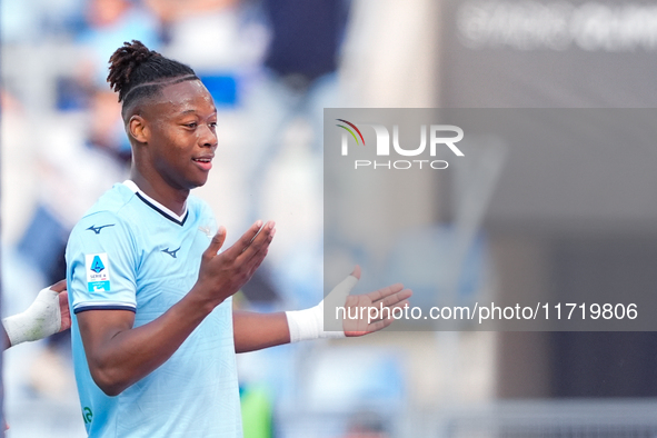 Tijjani Noslin of SS Lazio celebrates after scoring first goal during the Serie A Enilive match between SS Lazio and Genoa CF at Stadio Olim...