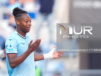 Tijjani Noslin of SS Lazio celebrates after scoring first goal during the Serie A Enilive match between SS Lazio and Genoa CF at Stadio Olim...