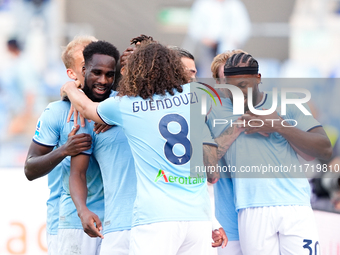 Tijjani Noslin of SS Lazio celebrates after scoring first goal during the Serie A Enilive match between SS Lazio and Genoa CF at Stadio Olim...