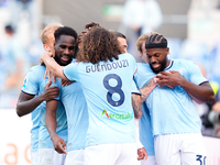 Tijjani Noslin of SS Lazio celebrates after scoring first goal during the Serie A Enilive match between SS Lazio and Genoa CF at Stadio Olim...