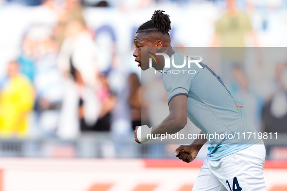 Tijjani Noslin of SS Lazio celebrates after scoring first goal during the Serie A Enilive match between SS Lazio and Genoa CF at Stadio Olim...