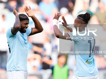 Tijjani Noslin of SS Lazio celebrates after scoring first goal during the Serie A Enilive match between SS Lazio and Genoa CF at Stadio Olim...