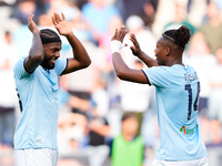 Tijjani Noslin of SS Lazio celebrates after scoring first goal during the Serie A Enilive match between SS Lazio and Genoa CF at Stadio Olim...